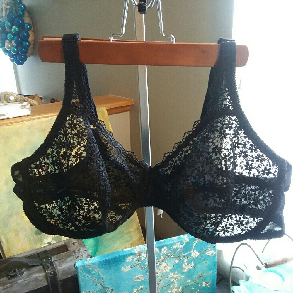 Sexy full coverage bra. Semi sheer. Lace overlay.